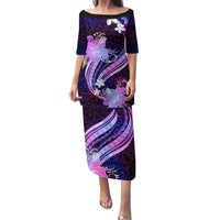 Galaxy Polynesian Pattern With Tropical Flowers Family Matching Puletasi Dress and Hawaiian Shirt LT05 Mom's Dress Galaxy - Polynesian Pride