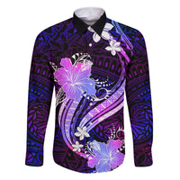 Galaxy Polynesian Pattern With Tropical Flowers Family Matching Tank Maxi Dress and Hawaiian Shirt LT05 Dad's Shirt - Long Sleeve Galaxy - Polynesian Pride