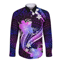Galaxy Polynesian Pattern With Tropical Flowers Long Sleeve Button Shirt LT05 Unisex Galaxy - Polynesian Pride