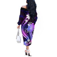 Galaxy Polynesian Pattern With Tropical Flowers Off The Shoulder Long Sleeve Dress LT05 - Polynesian Pride