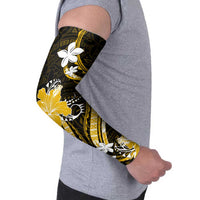 Gold Polynesian Pattern With Tropical Flowers Arm Sleeves - Polynesian Pride