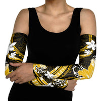 Gold Polynesian Pattern With Tropical Flowers Arm Sleeves - Polynesian Pride