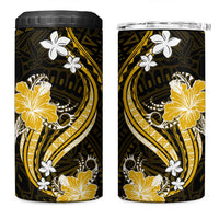 Gold Polynesian Pattern With Tropical Flowers 4 in 1 Can Cooler Tumbler