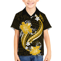 Gold Polynesian Pattern With Tropical Flowers Family Matching Long Sleeve Bodycon Dress and Hawaiian Shirt LT05 Son's Shirt Gold - Polynesian Pride