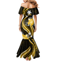 Gold Polynesian Pattern With Tropical Flowers Family Matching Mermaid Dress and Hawaiian Shirt LT05 - Polynesian Pride