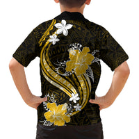 Gold Polynesian Pattern With Tropical Flowers Family Matching Tank Maxi Dress and Hawaiian Shirt LT05 - Polynesian Pride