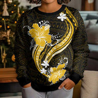 Gold Polynesian Pattern With Tropical Flowers Kid Ugly Christmas Sweater LT05 - Polynesian Pride