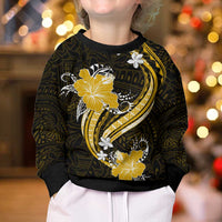 Gold Polynesian Pattern With Tropical Flowers Kid Ugly Christmas Sweater LT05 - Polynesian Pride