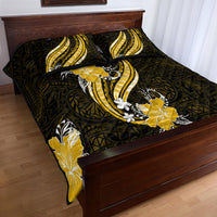 Gold Polynesian Pattern With Tropical Flowers Quilt Bed Set LT05 - Polynesian Pride