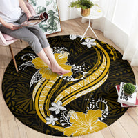 Gold Polynesian Pattern With Tropical Flowers Round Carpet LT05 - Polynesian Pride
