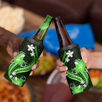 Green Polynesian Pattern With Tropical Flowers 4 in 1 Can Cooler Tumbler