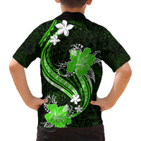Green Polynesian Pattern With Tropical Flowers Family Matching Short Sleeve Bodycon Dress and Hawaiian Shirt LT05 - Polynesian Pride