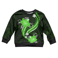 Green Polynesian Pattern With Tropical Flowers Kid Ugly Christmas Sweater LT05 Kid Green - Polynesian Pride