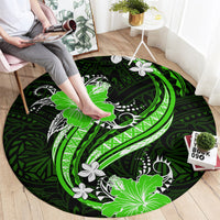 Green Polynesian Pattern With Tropical Flowers Round Carpet LT05 - Polynesian Pride