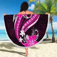 Pink Polynesian Pattern With Tropical Flowers Beach Blanket LT05 - Polynesian Pride