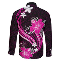 Pink Polynesian Pattern With Tropical Flowers Family Matching Long Sleeve Bodycon Dress and Hawaiian Shirt LT05 - Polynesian Pride