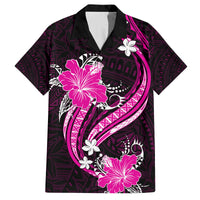 Pink Polynesian Pattern With Tropical Flowers Family Matching Off Shoulder Short Dress and Hawaiian Shirt LT05 Dad's Shirt - Short Sleeve Pink - Polynesian Pride