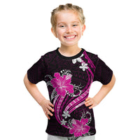 Pink Polynesian Pattern With Tropical Flowers Kid T Shirt LT05 Pink - Polynesian Pride