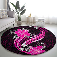 Pink Polynesian Pattern With Tropical Flowers Round Carpet LT05 - Polynesian Pride