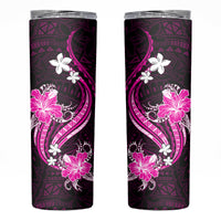 Pink Polynesian Pattern With Tropical Flowers Skinny Tumbler
