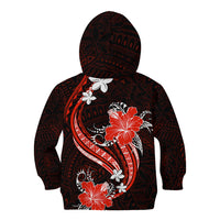 Red Polynesian Pattern With Tropical Flowers Kid Hoodie LT05 - Polynesian Pride