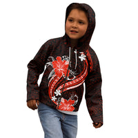 Red Polynesian Pattern With Tropical Flowers Kid Hoodie LT05 - Polynesian Pride