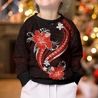 Red Polynesian Pattern With Tropical Flowers Kid Ugly Christmas Sweater LT05 - Polynesian Pride