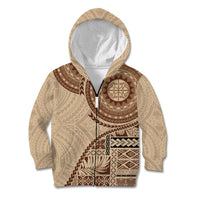 Samoa Siapo Pattern Simple Style Kid Hoodie LT05 Zip Hoodie Brown - Polynesian Pride