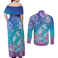 Polynesia Sea Turtle Couple Couples Matching Off Shoulder Maxi Dress and Long Sleeve Button Shirt Love Is Life