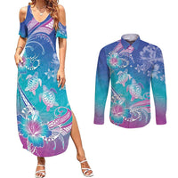 Polynesia Sea Turtle Couple Couples Matching Summer Maxi Dress and Long Sleeve Button Shirt Love Is Life