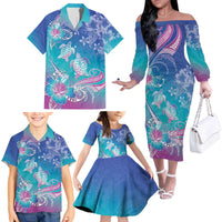 Polynesia Sea Turtle Couple Family Matching Off The Shoulder Long Sleeve Dress and Hawaiian Shirt Love Is Life