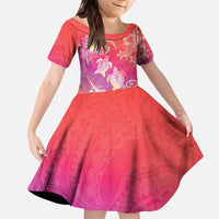 Polynesia Sea Turtle Couple Family Matching Long Sleeve Bodycon Dress and Hawaiian Shirt One Soul One Love LT05 Daughter's Dress Red - Polynesian Pride