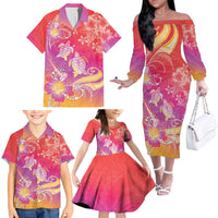 Polynesia Sea Turtle Couple Family Matching Off The Shoulder Long Sleeve Dress and Hawaiian Shirt One Soul One Love