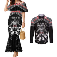 New Zealand Aotearoa Couples Matching Mermaid Dress and Long Sleeve Button Shirt Traditional Kapa Haka LT05 Black - Polynesian Pride