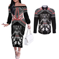 New Zealand Aotearoa Couples Matching Off The Shoulder Long Sleeve Dress and Long Sleeve Button Shirt Traditional Kapa Haka