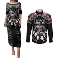 New Zealand Aotearoa Couples Matching Puletasi and Long Sleeve Button Shirt Traditional Kapa Haka LT05 Black - Polynesian Pride