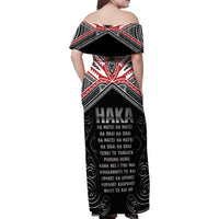 New Zealand Aotearoa Family Matching Off Shoulder Maxi Dress and Hawaiian Shirt Traditional Kapa Haka LT05 - Polynesian Pride