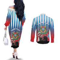 Personalised Free West Papua Couples Matching Off The Shoulder Long Sleeve Dress and Long Sleeve Button Shirt One People One Soul Unique Style LT05 - Polynesian Pride