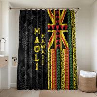 Hawaii Maoli Spirit Bathroom Set Kakau Pattern With Flower Lei LT05 Shower Curtain Only Black - Polynesian Pride