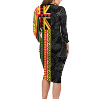 Hawaii Maoli Spirit Family Matching Long Sleeve Bodycon Dress and Hawaiian Shirt Kakau Pattern With Flower Lei LT05 - Polynesian Pride