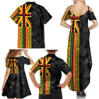 Hawaii Maoli Spirit Family Matching Summer Maxi Dress and Hawaiian Shirt Kakau Pattern With Flower Lei LT05 - Polynesian Pride