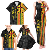 Hawaii Maoli Spirit Family Matching Tank Maxi Dress and Hawaiian Shirt Kakau Pattern With Flower Lei LT05 - Polynesian Pride