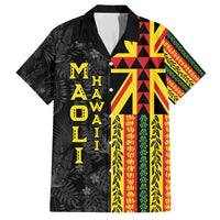 Hawaii Maoli Spirit Family Matching Tank Maxi Dress and Hawaiian Shirt Kakau Pattern With Flower Lei LT05 Dad's Shirt - Short Sleeve Black - Polynesian Pride