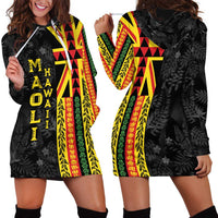Hawaii Maoli Spirit Hoodie Dress Kakau Pattern With Flower Lei LT05 - Polynesian Pride