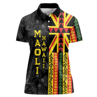 Hawaii Maoli Spirit Women Polo Shirt Kakau Pattern With Flower Lei LT05 Female Black - Polynesian Pride