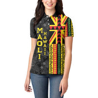 Hawaii Maoli Spirit Women Polo Shirt Kakau Pattern With Flower Lei LT05 - Polynesian Pride