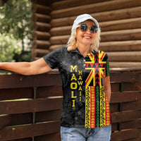 Hawaii Maoli Spirit Women Polo Shirt Kakau Pattern With Flower Lei LT05 - Polynesian Pride