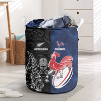 France And New Zealand Rugby Laundry Basket Les Bleus Rooster With Maori Tiki LT05 Black - Polynesian Pride