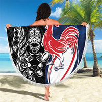 France And New Zealand Rugby Beach Blanket Les Bleus Rooster With Maori Tiki LT05 - Polynesian Pride