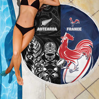 France And New Zealand Rugby Beach Blanket Les Bleus Rooster With Maori Tiki LT05 - Polynesian Pride